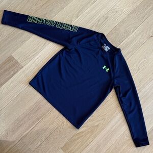 Under Armour Boys Navy Long-Sleeve Performance Top with Neon Green Logo sz YMD